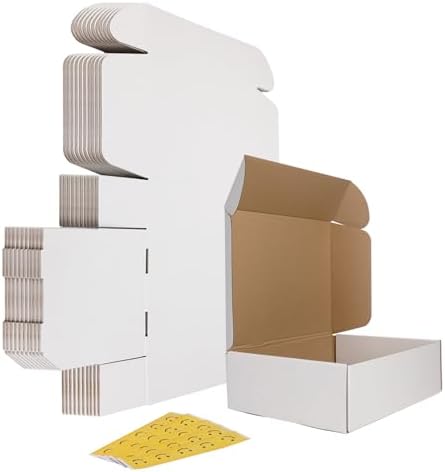 HORLIMER 13x10x4 inches Shipping Boxes Set of 15, White Corrugated Cardboard Box Literature Mailer, 15 Stickers Included by HORLIMER