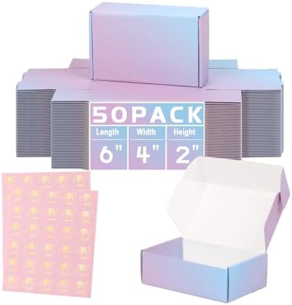 6x4x2 in Small Shipping Boxes for Packaging Small Business, 50 Pack Mailing Boxes Corrugated Cardboard Mailer Gift Box (Gradients) by DERZIFUN
