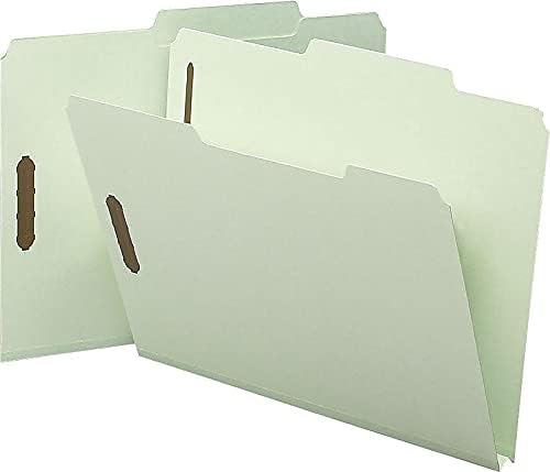 Smead Pressboard Fastener File Folder with SafeSHIELD Fasteners, 2 Fasteners, 2/5-Cut Tab Right of Center Position, Guide Height, 1" Expansion, Letter Size, Gray/Green, 25 per Box (14980) - Image 2