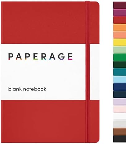 PAPERAGE Blank Journal Notebook, (Red), 160 Pages, Medium 5.6 in x 8 in - 100 GSM Thick Paper – Hardcover Journaling Notebook for Work, School, Note Taking or Sketching by PAPERAGE