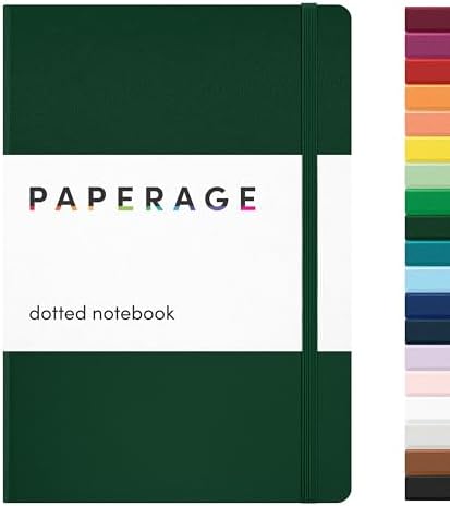 PAPERAGE Dotted Journal Notebook, (Dark Green), 160 Pages, Medium 5.6 in x 8 in - 100 GSM Thick Paper – Hardcover Journaling Notebook for Work, School & Bullet Journaling by PAPERAGE