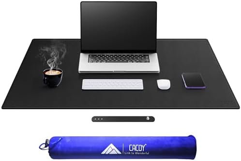 Cacoy 31.5" x 24" Leather Desk Mat, Large Desk Protector Mat, PU Leather Desk Pad, Non-Slip Large Gaming Mouse Pad, Desk Blotter, Desk Pads on Top of Desks, Home Office Desk Matt for Desktop (Black) by Cacoy