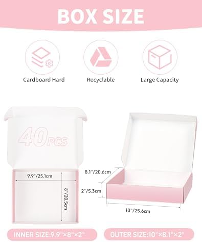 Shipping Boxes 40 Pack 10x8x2 Inch, Pink Mailer Packaging Box, Corrugated Cardboard Boxes for Gift Small Business Literature - Image 2