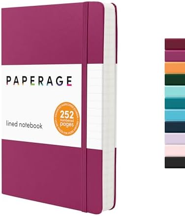 PAPERAGE Lined Journal Notebook, Hardcover Journal for Women & Men, 252 Pages, (5.6 in x 8 in), College Ruled Journaling Notebook for Work, School Supplies & Note Taking, (Raspberry) by PAPERAGE
