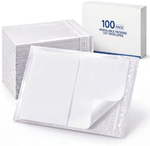 Glenmal 100 Pcs 4.5" x 5.5" Resealable Packing List Envelopes Clear Self-adhesive Shipping Label Sleeves with Zipper Waterproof Packing List Envelopes for Documents Mailing Labels Invoices Pack Slip by Glenmal