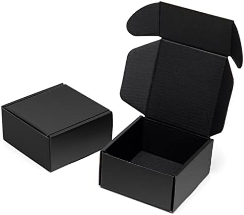 Timirog Small Shipping Boxes 4x4x2 Inch 25 Pack Black Corrugated Cardboard by Timirog