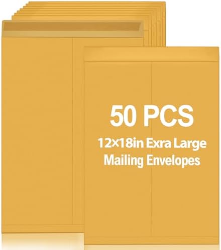 Motipuns 50 Pcs 12'' x 18'' Large Mailing Envelopes 32lb with Gummed Flaps by Motipuns