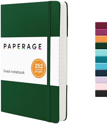 PAPERAGE Lined Journal Notebook, Hardcover Journal for Women & Men, 252 Pages, (5.6 in x 8 in), College Ruled Journaling Notebook for Work, School Supplies & Note Taking, (Dark Green) by PAPERAGE