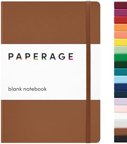 PAPERAGE Blank Journal Notebook, (Cognac), 160 Pages, Medium 5.6 in x 8 in - 100 GSM Thick Paper – Hardcover Journaling Notebook for Work, School, Note Taking or Sketching by PAPERAGE