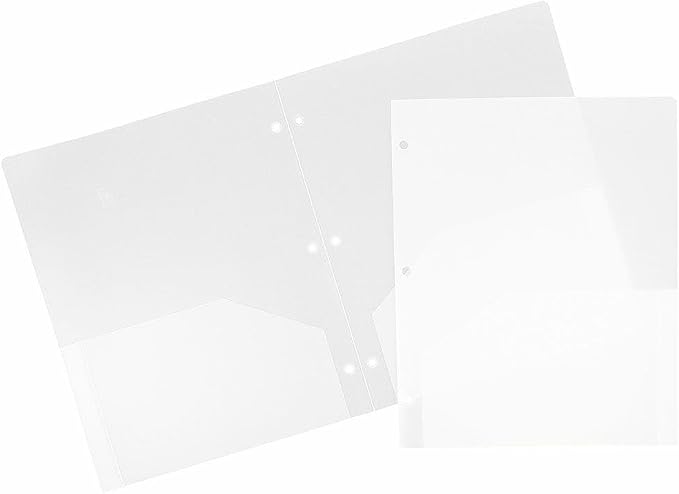 JAM PAPER Heavy Duty Plastic 3 Hole Punch Pocket Folders - Extra Tough School Folders - Clear - Bulk 144/Box by JAMPaper