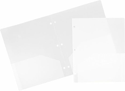 JAM PAPER Heavy Duty Plastic 3 Hole Punch Pocket Folders - Extra Tough School Folders - Clear - Bulk 144/Box by JAMPaper