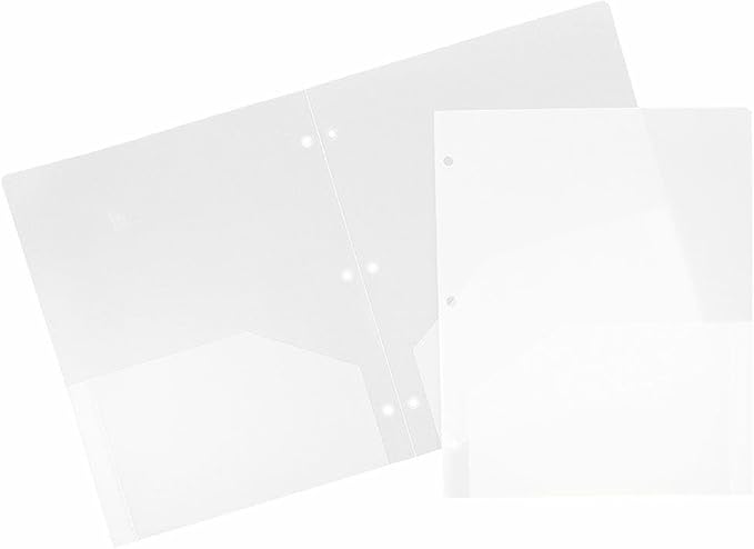 JAM PAPER Heavy Duty Plastic 3 Hole Punch Pocket Folders - Extra Tough School Folders - Clear - Bulk 144/Box by JAMPaper