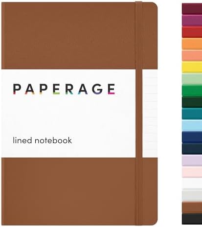 PAPERAGE Lined Journal Notebook, Hardcover Journal for Women & Men, 160 Pages, (5.6 in x 8 in), College Ruled Journaling Notebook for Work, School Supplies & Note Taking, (Cognac) by PAPERAGE