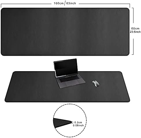 Cacoy 63"x24" Leather Desk Mat, Office Desk Blotter, Large Mouse Pad, Black - Image 3