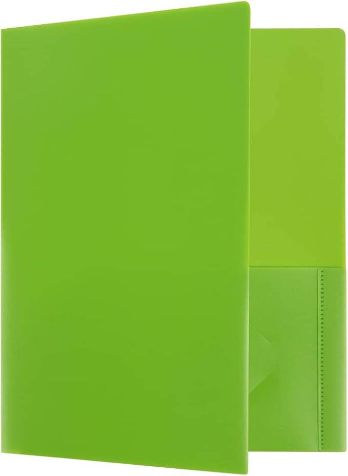 JAM PAPER Heavy Duty Plastic 2 Pocket Extra Tough School Folders - Lime Green - 6/Pack - Image 6