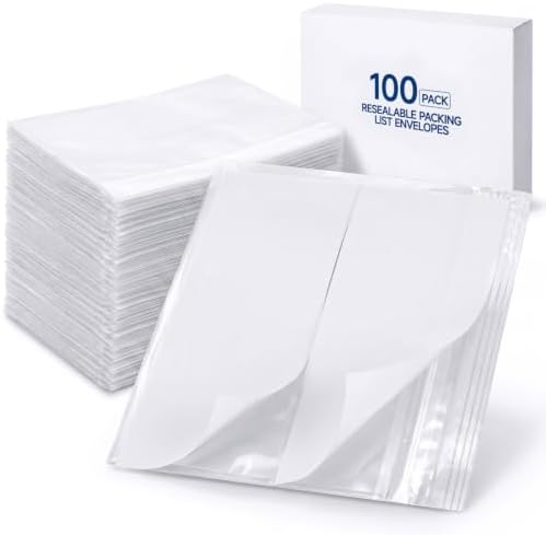 Glenmal 100 Pcs 7" x 5.5" Resealable Packing List Envelopes Clear Self-adhesive Shipping Label Sleeves with Zipper Waterproof Packing List Envelopes for Documents Mailing Labels Invoices Pack Slip by Glenmal