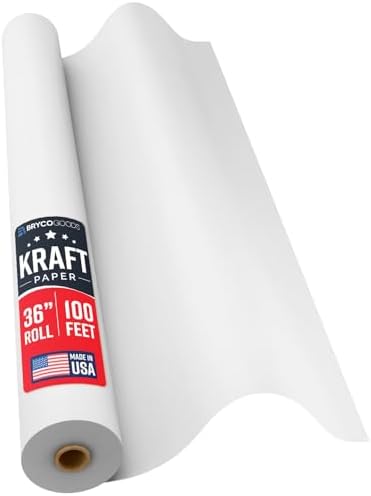 Bryco Goods White Kraft Paper Roll - 36” x 100’ (1200”) - Made in USA - Banner Paper for Painting, Easel Use, Bulletin Boards, Wall Décor, Gift Wrapping, and Children's Projects by BrycoGoods