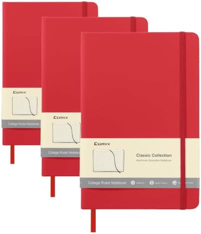 Comix Lined Journal Notebook for Women Men, Journaling Notebooks for Office School Home, 240 Pages, 5.5" x 8.3", College Ruled, A5, Hardcover, Red (Pack of 3) by Comix