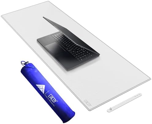 Cacoy 40" x 16" Oversized PU Leather Desk Mat, Extended Gaming Mouse Pad Writing Mat, Leather Desk Pad Blotters Protector for Office, Home, Computer, Laptop - White by Cacoy