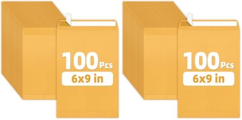 SUNEE 6x9 Manilla Envelopes, 28lb Brown Kraft, Ultra Strong Quick-Seal Security Catalog Mailing Envelopes for Flat Letter Size Documents or Photos, 100 Count (Pack of 2) by SUNEE