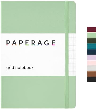 PAPERAGE Graph Paper Journal Notebook, (Sage Green), 160 Pages, Medium 5.6 in x 8 in - 100 GSM Thick Paper – Hardcover Grid Notebook for Work or School by PAPERAGE