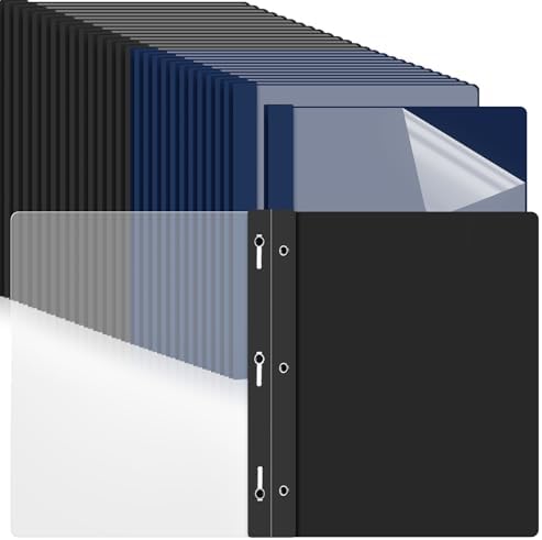 Feifeiya 48 Pack Plastic Report Covers with 3 Prongs Presentation Folders Bulk, 100 Sheet Capacity, Clear Front Report Covers for Presentation Document Paper School Office Supplies (Blue,Black) by Feifeiya