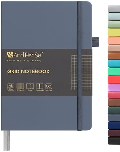 &And Per Se Graph Notebook, 5mm Grid, A5 Hardcover, 160 Pages 100gsm Thick Paper, Grid Journal for Diagrams, Wireframes, CAD Sketches (Dark Blue) by AndPerSe