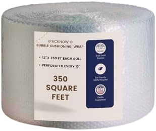 Bubble Cushion Wrap Roll 12 Inch x 350 Feet Total 3/16 Small Bubbles Perforated Every 12" for Packaging Moving Shipping Boxes Supplies 1 Roll 12'' Wide 350 Feet by IPACKNOW