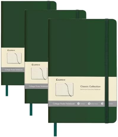 Comix Lined Journal Notebook for Women Men, Journaling Notebooks for Office School Home, Dark Green, 240 Pages, 5.5" x 8.3", College Ruled, A5, Hardcover (Pack of 3) by Comix
