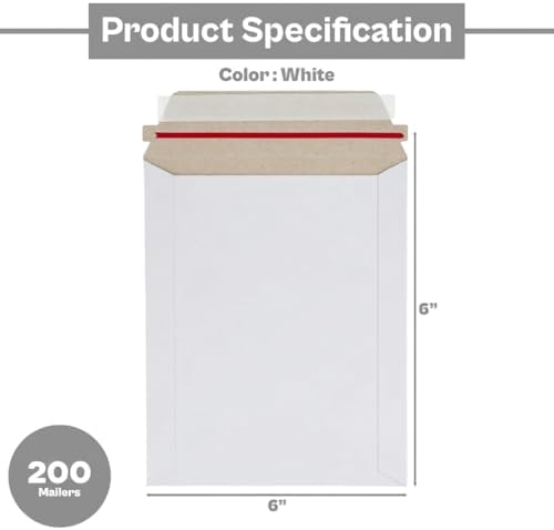 PSBM 200 PCS 6 x 6 Inch White Rigid Photo Mailers, Cardboard Shipping Envelopes, Mailers for Shipping Photos, CDs, Documents, Catalogue, Or any Flat Object - Image 2