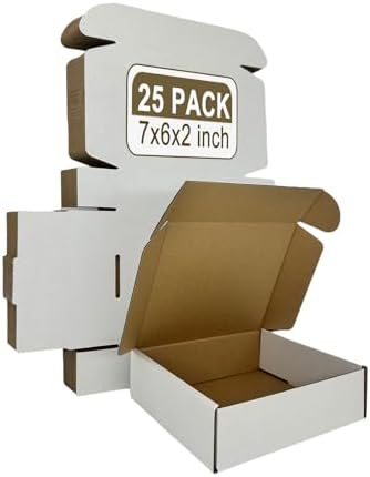 Small Shipping Boxes 7x6x2, Set of 25, White Corrugated Cardboard Box Mailer (YD762-25W) by SZYANGDA