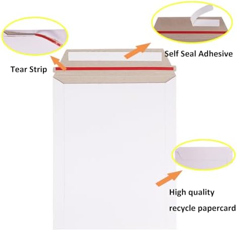 zmybcpack 100 Pack 7x9 inch Rigid Mailer Self Seal Photo Document Mailers, Stay Flat White Cardboard Shipping Envelopes White Photography Mailers for CD, Photos, Document - Image 3