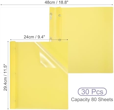 PATIKIL Plastic Report Covers with Prong, 30 Pcs 80 Sheet Clear Front Presentation Binders with 3 Metal Prong Fasteners Report Folder for Resume Documents Files Letter, Yellow - Image 2
