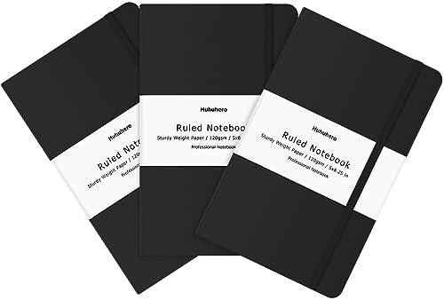 Huhuhero 3 Pack Lined Journal Notebooks, College Ruled 5.25"×8.25" Black by Huhuhero