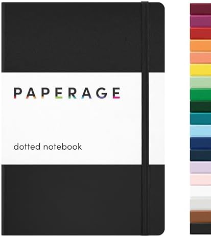 PAPERAGE Dotted Journal Notebook, (Black), 160 Pages, Medium 5.6 in x 8 in - 100 GSM Thick Paper – Hardcover Journaling Notebook for Work, School & Bullet Journaling by PAPERAGE