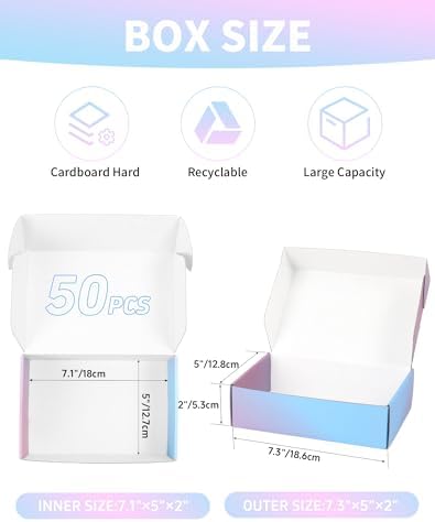 Shipping Boxes 7x5x2 Inch, Set of 50, Purple Corrugated Cardboard Boxes, Mailer Packaging Boxes for Small Business Gift Literature Shipping - Image 2
