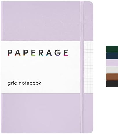 PAPERAGE Graph Paper Journal Notebook, (Lavender), 160 Pages, Medium 5.6 in x 8 in - 100 GSM Thick Paper – Hardcover Grid Notebook for Work or School by PAPERAGE