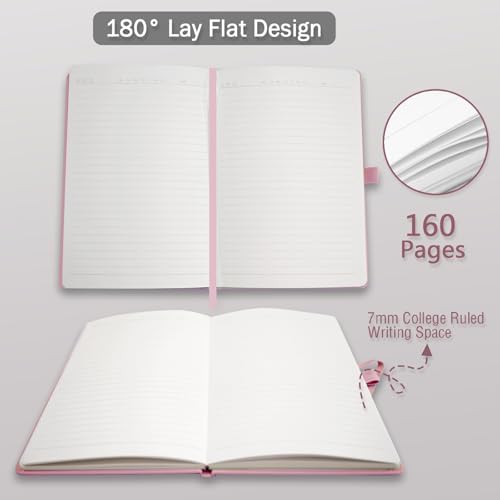 Heture Hardcover Notebooks, A5 Lined Journals Notebook for Writing 160 Pages, 8.2 x 5.5 inch, Classic Ruled Notebooks for College/Work/Travel (Pink, 1 Pack) - Image 4