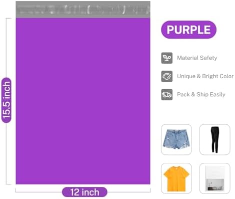 Metronic Poly Mailers 12X15.5 500Pack, Strong Adhesive Shipping Envelopes for Clothing, Waterproof Shipping Bags for Small Businesses, Flexible Mailers Poly Bags Packages Bags Purple - Image 4