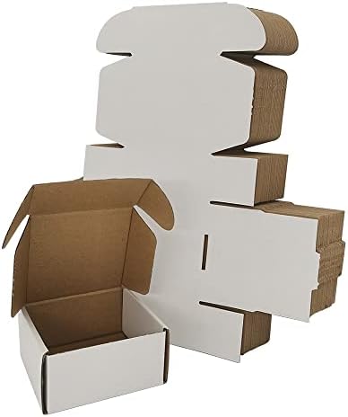 4x4x2'' Small Shipping Boxes 25 Pack, White Corrugated Cardboard Literature Mailers, Mailing Packaging Supplies for Small Business (W442-25) by Rnisda