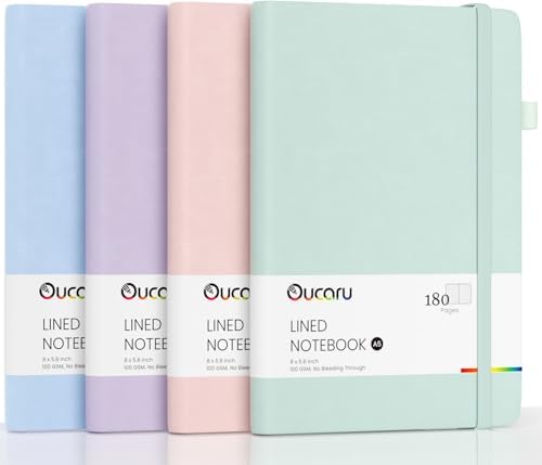 Oucaru 4 Pack A5 Lined Journal Notebook, 180 Pages 100 GSM Paper for Travel by Oucaru