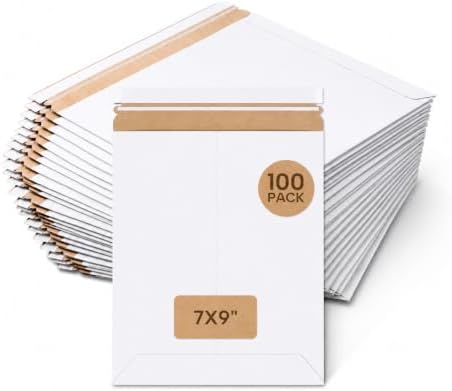 BOX USA Rigid Mailers 7" x 9" (100-Pack) - Cardboard Mailer Envelopes for Photos, Greeting Cards, Trading Cards - Stay Flat by BOXUSA