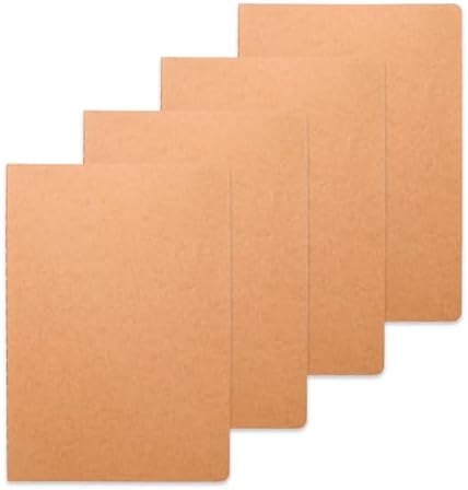 miikoul 4 Pack A5 Kraft Paper Notebook Lined Journal Bulk, 8.3 X 5.5 Inch, 60 Pages/30 Sheets, 80gsm, Travel Notebook Notepad for Adult, Students, Gift, Office, Back to School Supplies by Welcometomiikoul