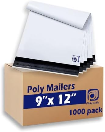 POLYSELLS 1000 pcs 9x12 Inch White Poly Mailers Shipping Envelopes, Strong Adhesive Sealing, Waterproof, and Tear-resistant Postal Mailing Bags for Clothing, Books, and Accessories by POLYSELLS
