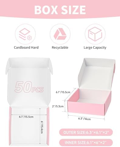 Shipping Boxes 6x6x2 Inch Set of 50, Light Pink Mailer Small Packaging Boxes, Corrugated Cardboard Boxes for Small Business Gift Literature Shipping - Image 2