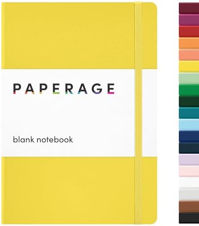 PAPERAGE Blank Journal Notebook, (Yellow), 160 Pages, Medium 5.6 in x 8 in - 100 GSM Thick Paper – Hardcover Journaling Notebook for Work, School, Note Taking or Sketching by PAPERAGE