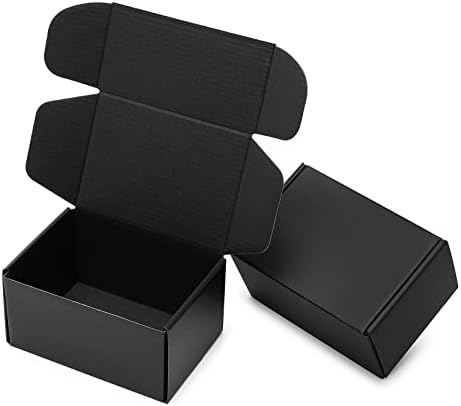 Mcfleet 6x4x3 Small Black Shipping Boxes - 24 Pack Corrugated Cardboard Mailing Box Packaging for Small Business - Tab Locking Literature Mailer Flat Empty Gift Packing Supplies by Mcfleet