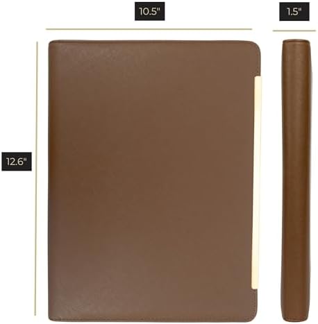 BLU MONACO | Brown Vegan Leather Padfolio | Zippered Work Organizer Binder with Gold Trim | Professional Document Case 8.5 x 11 for Women - Image 6