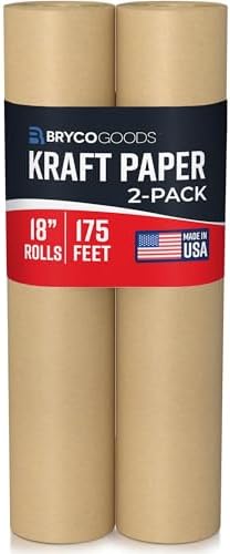Bryco Goods (Pack of 2) Kraft Paper Roll - Brown - 18" x 2100" (175') - USA Made - Suitable for Packing - Moving - Shipping - Crafts - Wall Art - Bulletin Boards - Floor Covering - Table Runner by BrycoGoods