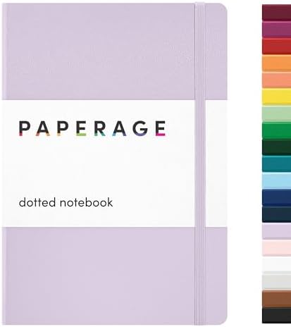 PAPERAGE Dotted Journal Notebook, (Lavender), 160 Pages, Medium 5.6 in x 8 in - 100 GSM Thick Paper – Hardcover Journaling Notebook for Work, School & Bullet Journaling by PAPERAGE